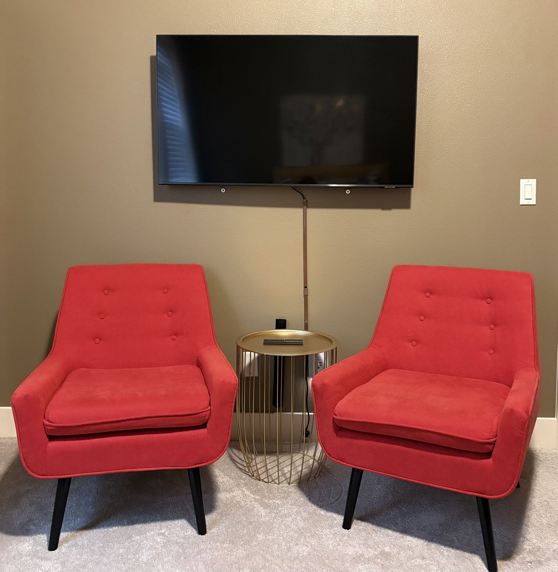 Pair of Red Button Tufted Armchairs