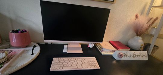 Pink Computer Monitor with Wireless Keyboard