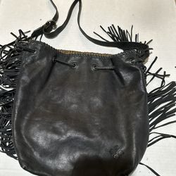 Leather Patricia Nash Fringe Drawstring Bucket Handbag 