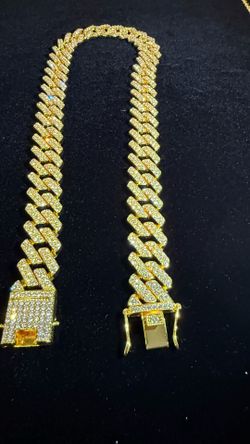 24 inch fully iced CZ Gold Stainless Steel Cuban Link Chain