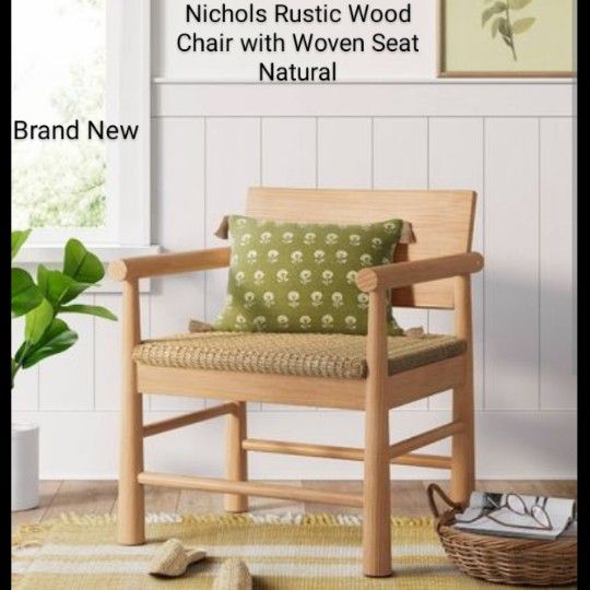 Brand New Nichols Rustic Wood Chair With Woven Seat Natural Natural Threshold
