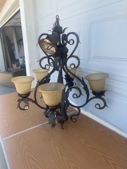Wrought Iron Chandelier with Glass Shades