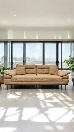 Timber Luxe Three-Seater Beige Sofa for Living Room, Suede Durable and Strong Fabric, Convertible Bed