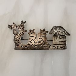 Vintage Signed Brooch 925 Sterling 3D pin from Mexico 