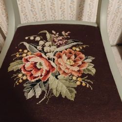 Beautiful Antique Needlepoint Chair With Matching Stool Great Condition