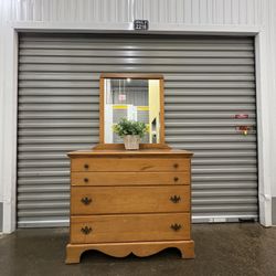 Vintage Traditional Midcentury Modern Minimalist Brown Wood Dresser Chest Of Draws 