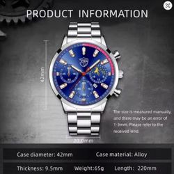 Luxury Men Silver Quartz Wristwatch Male Stainless Steel For Men Business 