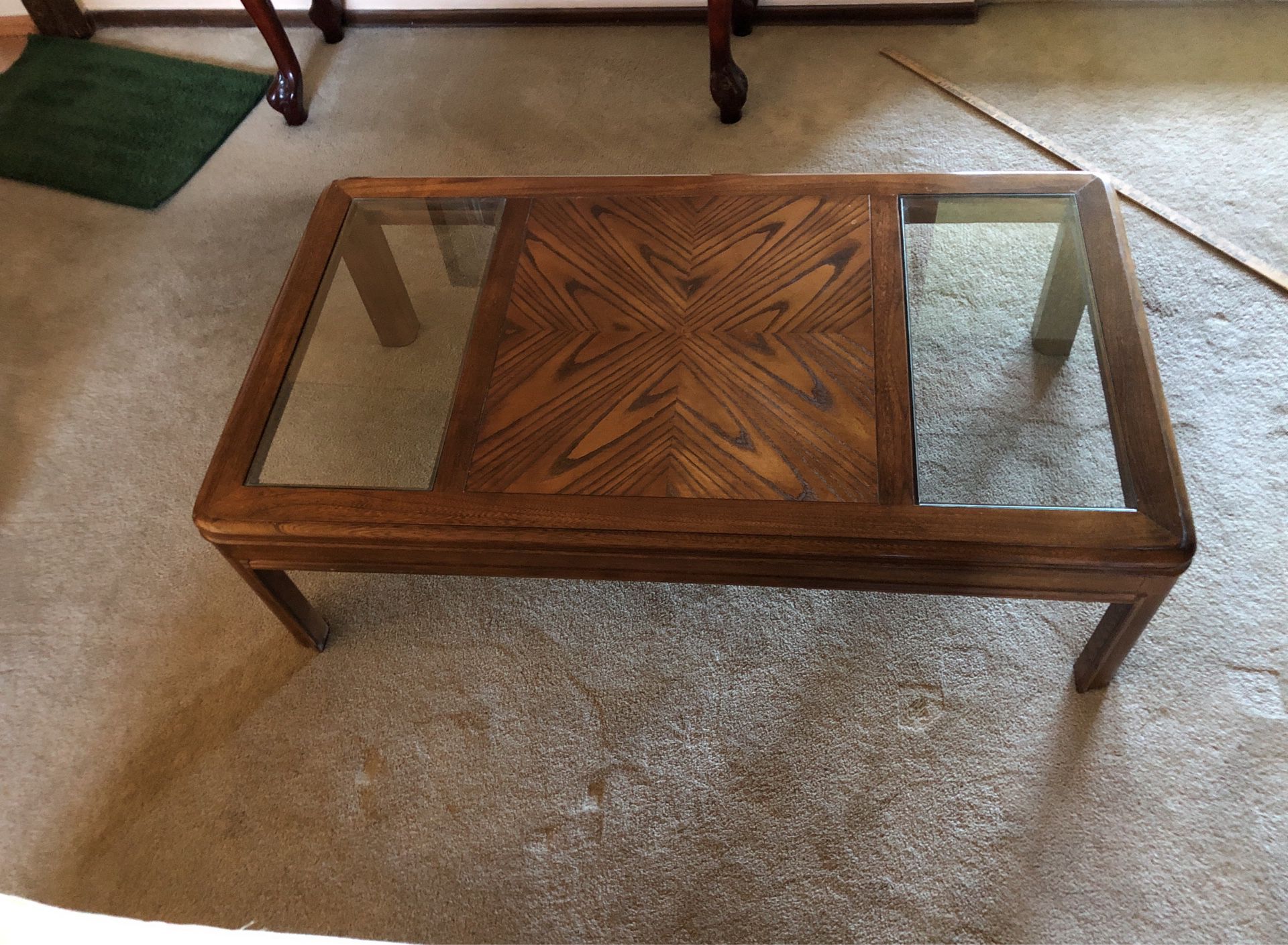 Wood Coffee Table With Beveled Glass Inserts