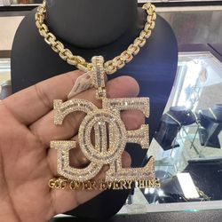 God Over Everything Pendant with 24” Fully Iced Rolo Chain  