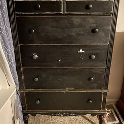 Tall Black Solid Wood Dresser 