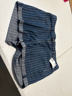 Blue Striped Denim Shorts with Tags