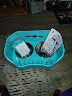 Neater Pets Neater Feeder Deluxe Elevated & Mess-Proof Dog Bowls, Aquamarine,
