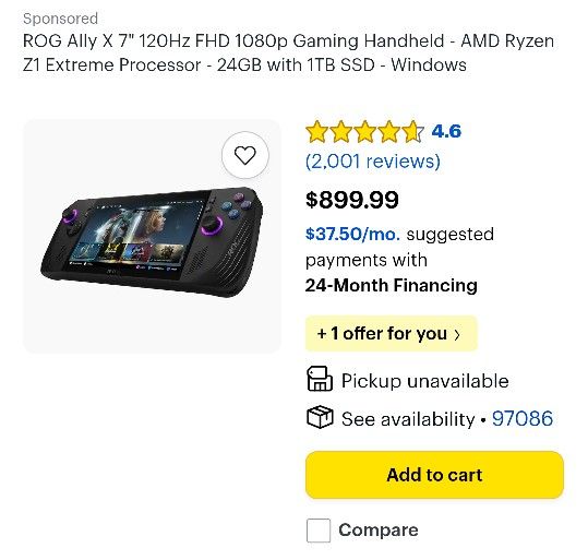 ROG Ally X 7 inch 120Hz FHD 1080p Gaming Handheld AMD Ryzen Z1 Extreme Processor  24GB with 1TB SSD Like New in box. The retail price is $899.00. 