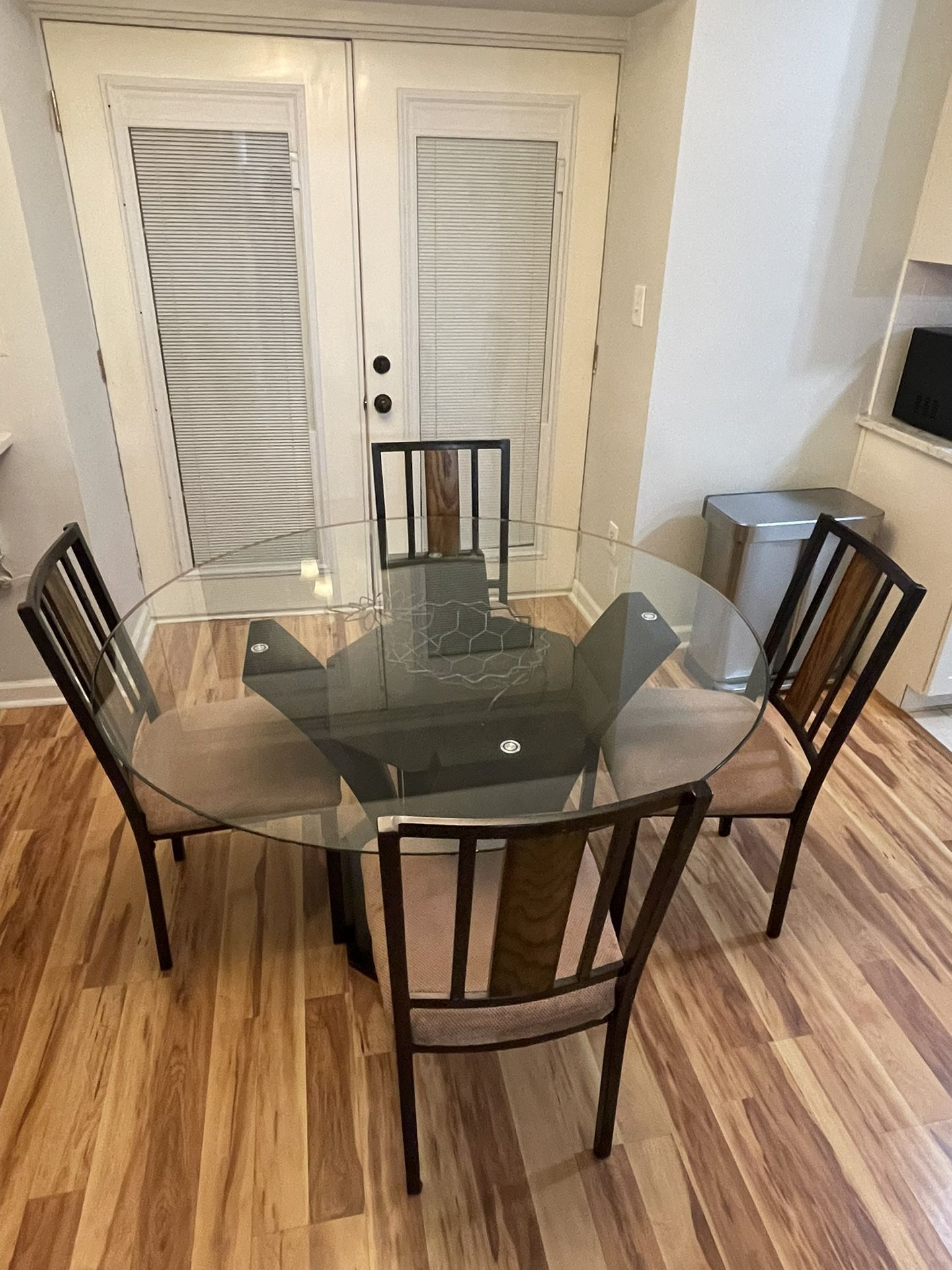 Glass Top (54”) Black Table w/ 4 Chairs