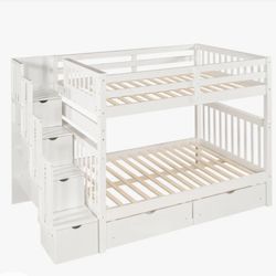 Home Modern Wooden Furniture Bedroom Furniture Bed Frames Bases Full Over Full Bunk Bed With Shelves And 6 Storage Drawers White