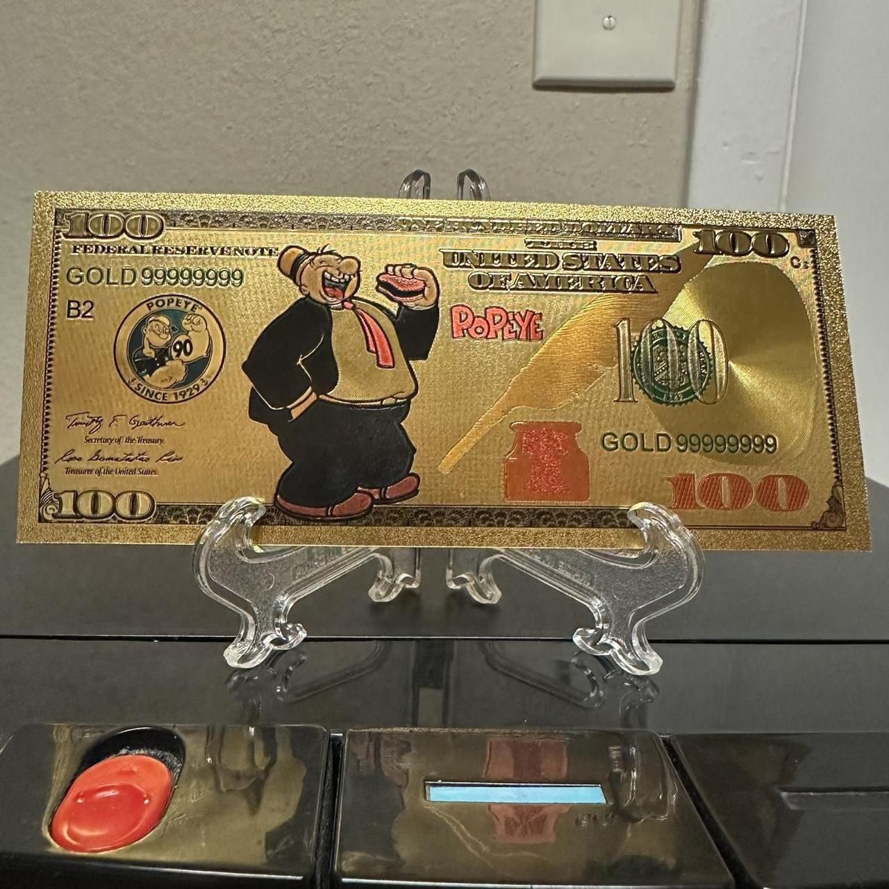 24k Gold Foil Plated Wimpy Popeye The Sailor Man Banknote Cartoon Collectible