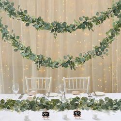 10 PCs Eucalyptus Garland Faux Silk Leaf Silver Dollar Artificial Greenery Fake Eucalyptus Leaves Garlands for Table Wedding Party Indoor Outdoor Arch