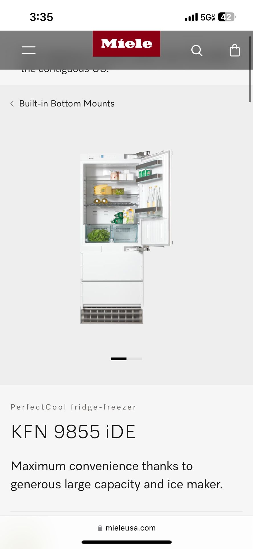 Miele 30” Built In Fridge/freezer