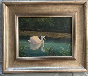 SWAN OIL PAINTING WITH FRAME Ready To Hang $ 40.00. Or Best Offer