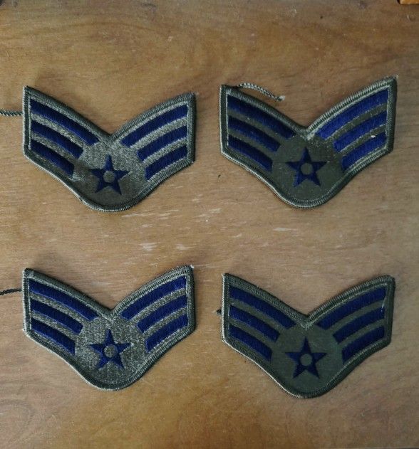 MILITARY PATCH SEW ON USA  AIR FORCE RANK SENIOR AIRMAN BLUE 234 LOT OF  4