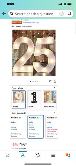 Light Up Number 25 For Table Decoration