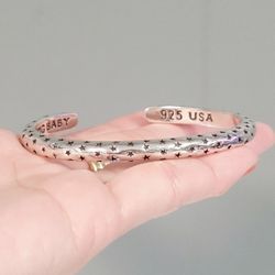 925 sterling silver women's lady's Star cuff bracelet Bangle Gift