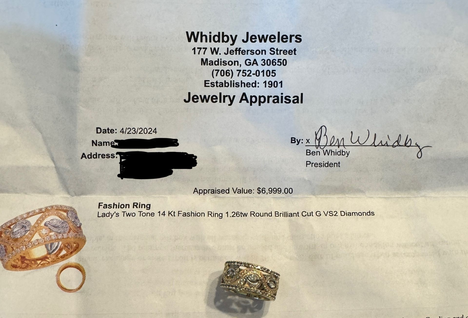 Lady's Two Tone 14 Kt Fashion Ring 1.26tw Round Brilliant Cut G VS2 Diamonds