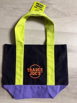 Trader Joe’s trick or treat color green purple and green tote bag