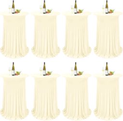 8 Packs Beige Round Cocktail Table Skirt 32"x 43" -NEW (3389/2)