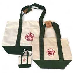 Trader Joe’s Green Canvas  Bag Set Of 3 