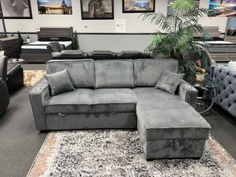 Gray Sofa Sectional w/ Pull-Out Sleeper