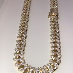 Iced out 14k gold PVD plated finish flooded diamonds Miami Cuban link Chain 14mm