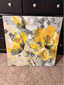 28X28 Floral Yellow & Gray Canvas