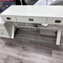 Campaign Style White Writing Desk/Side Drawer