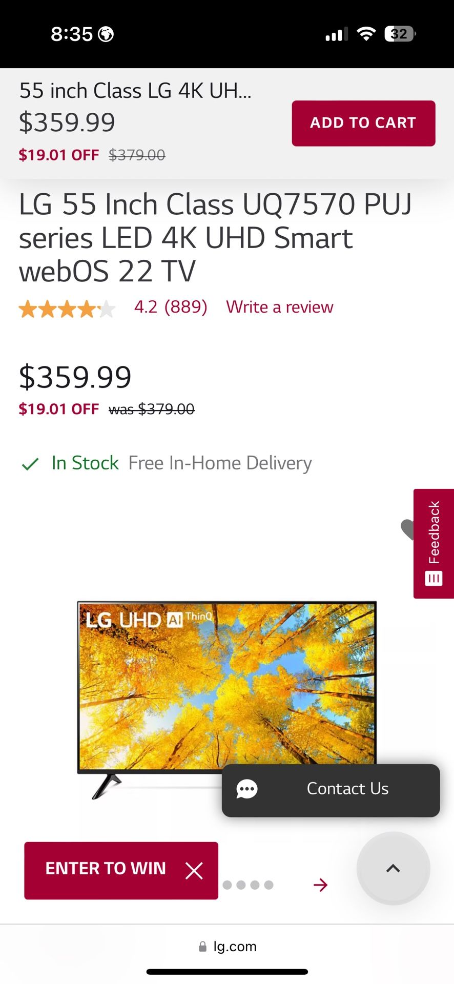 LG 55UQ7570PUJ 55 Inch 4K UHD Smart webOS TV 2022