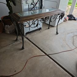 Metal, Glass And Wood Table
