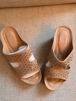 Nude Rhinestone Cutout Wedge Slide Sandals