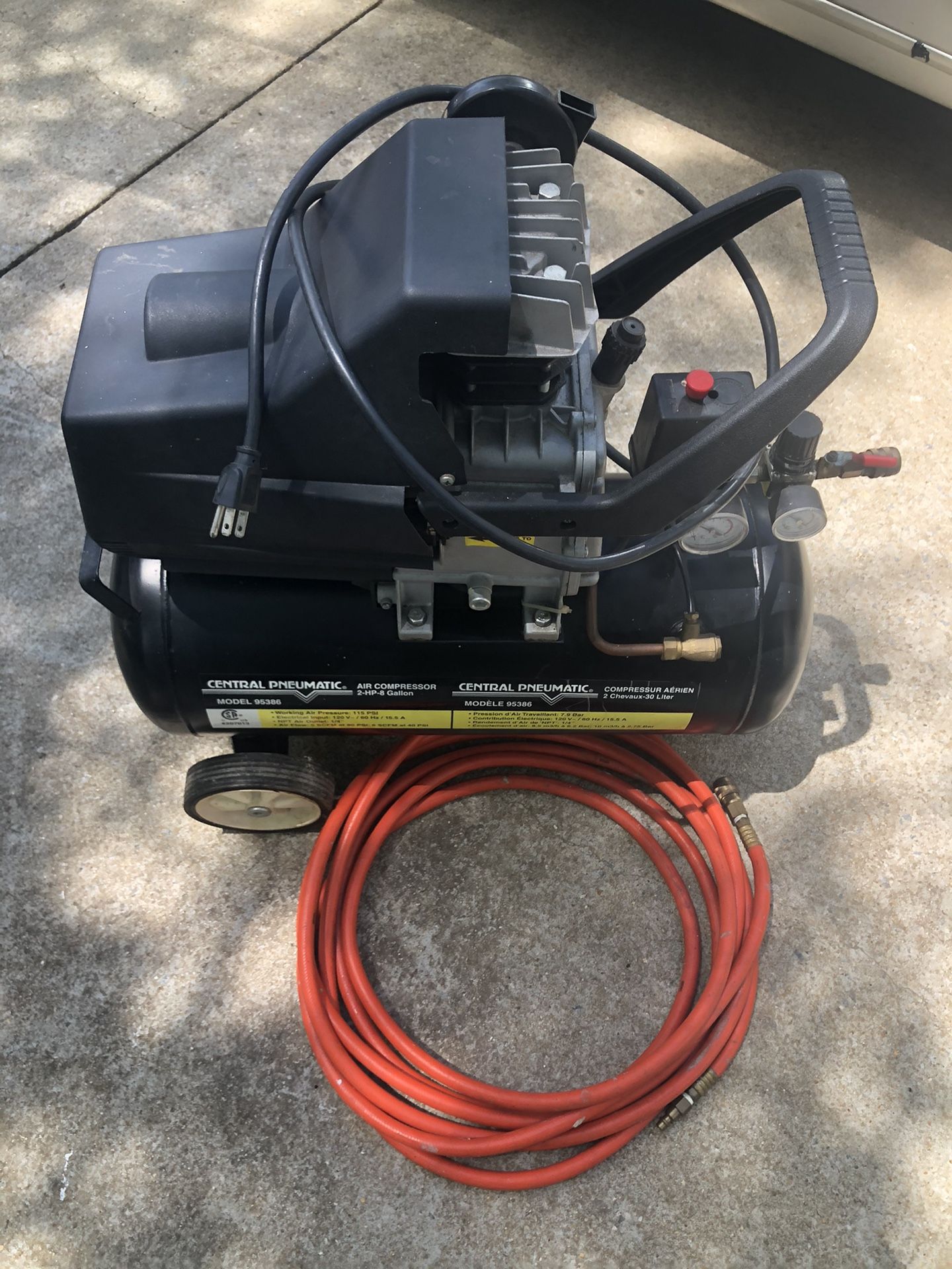 Central Pneumatic 95386 Air Compressor 8 gallons need Air Pressure