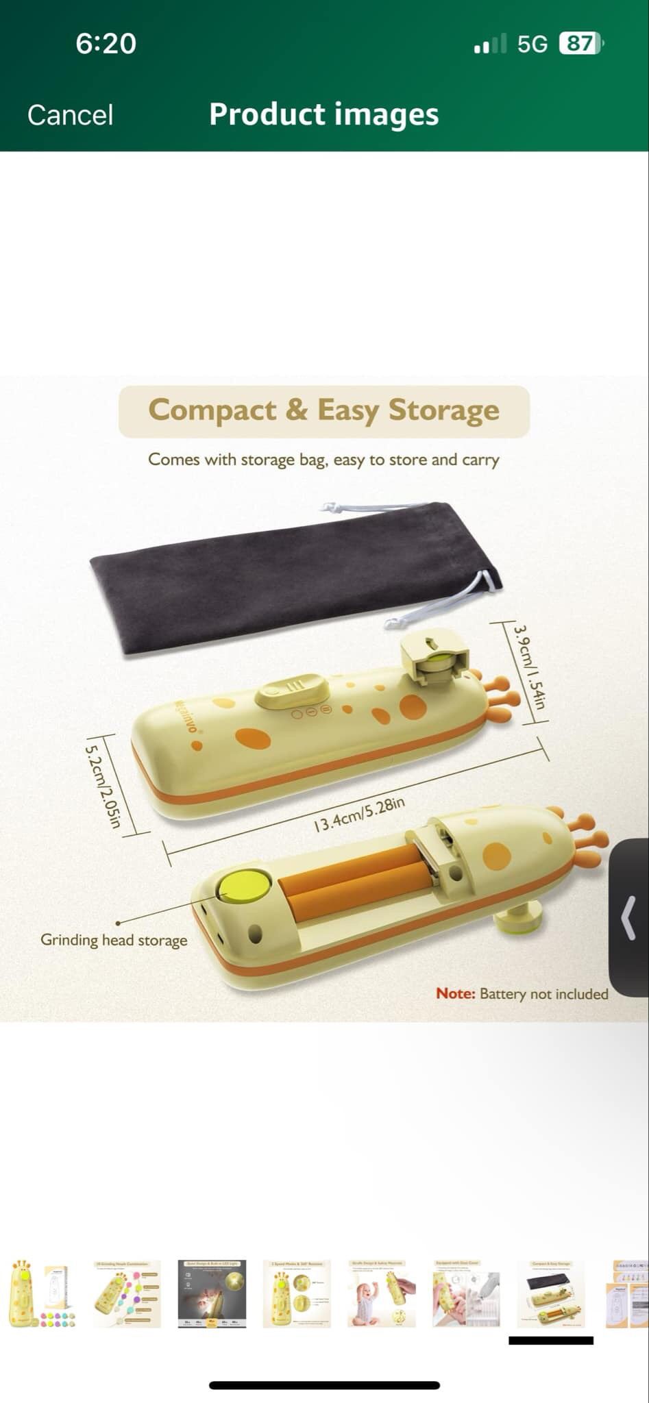 Baby Nail Trimmer Electric Baby Nail File with Light 10 Grinding Heads Safe Quiet Baby Nail Grooming Care Kit for Newborn Infant Toddler Toes Fingerna