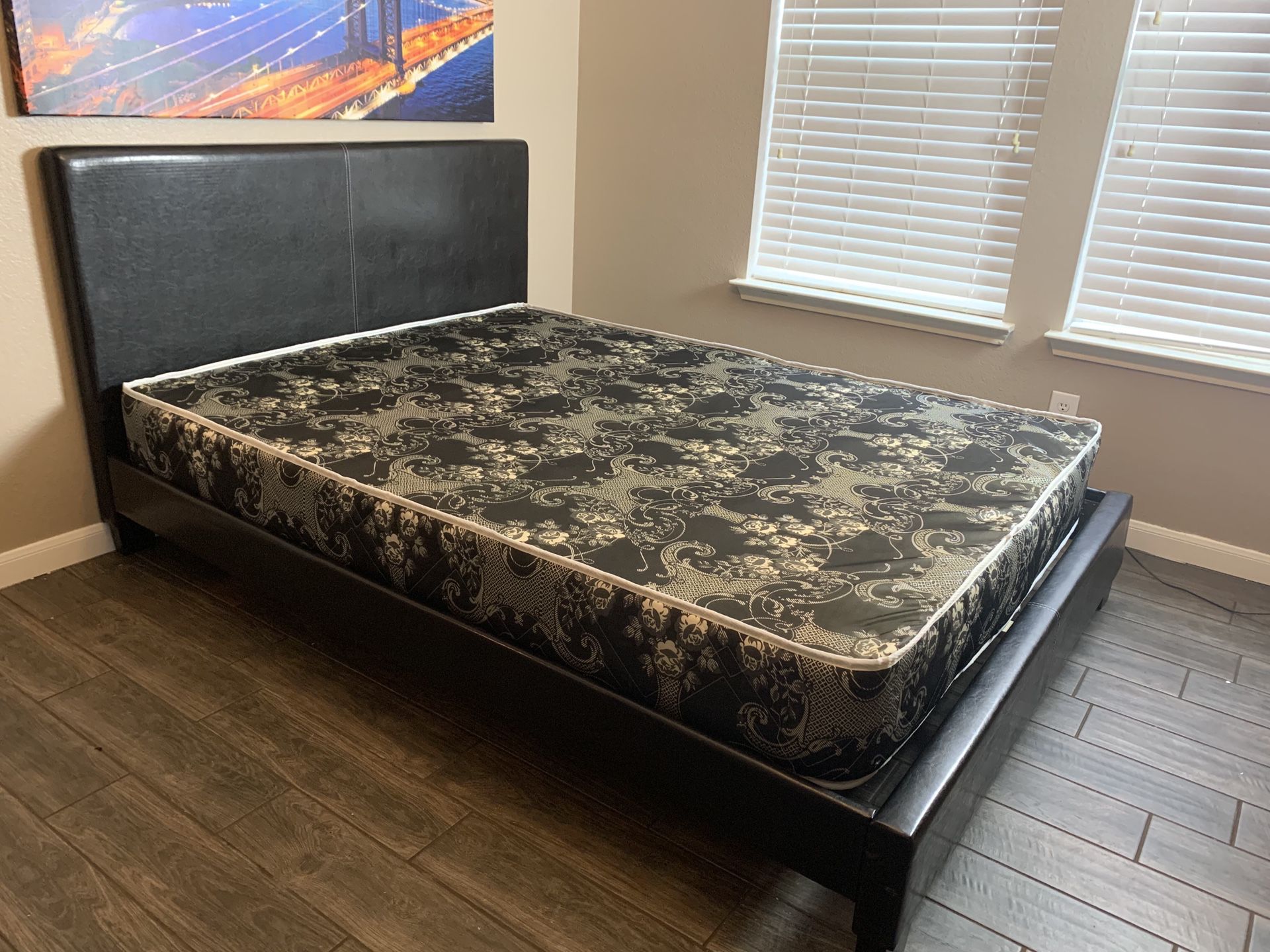 Queen platform bed frame with mattress (free delivery)