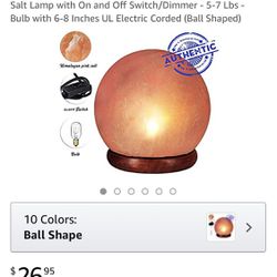 Himalayan Hand Carved Salt Lamp-Genuine Wood Base Salt Lamp w/on & off Switch/Dimmer-Electric Corded-Ball Shaped