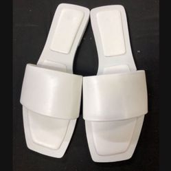 Brand New 9.5 Womens Square Open Toe Slide Sandals Cute Slip On Strap Flat Sandals