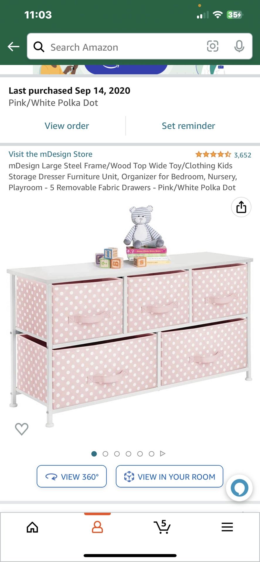 Pink And White 5 Drawer Dresser