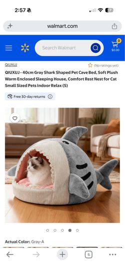 Gray Shark Shaped Plush Pet Cave Bed