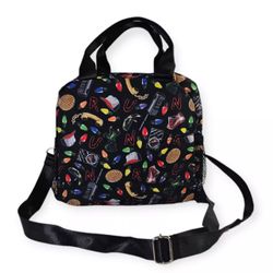 NEW IN SEALED BAG Stranger Things Lunch Tote - Black, with Stranger Things items Design, Adjustable Strap