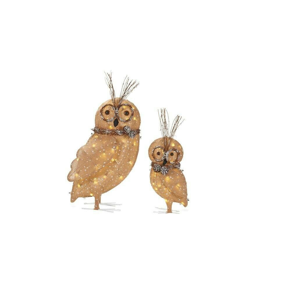 PreLit Burlap Owl Family Set of 2