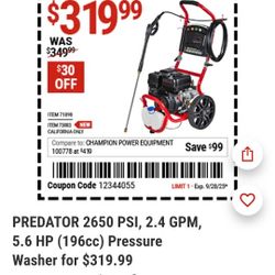Predator 2600psi Power Washer With Surface Cleaner