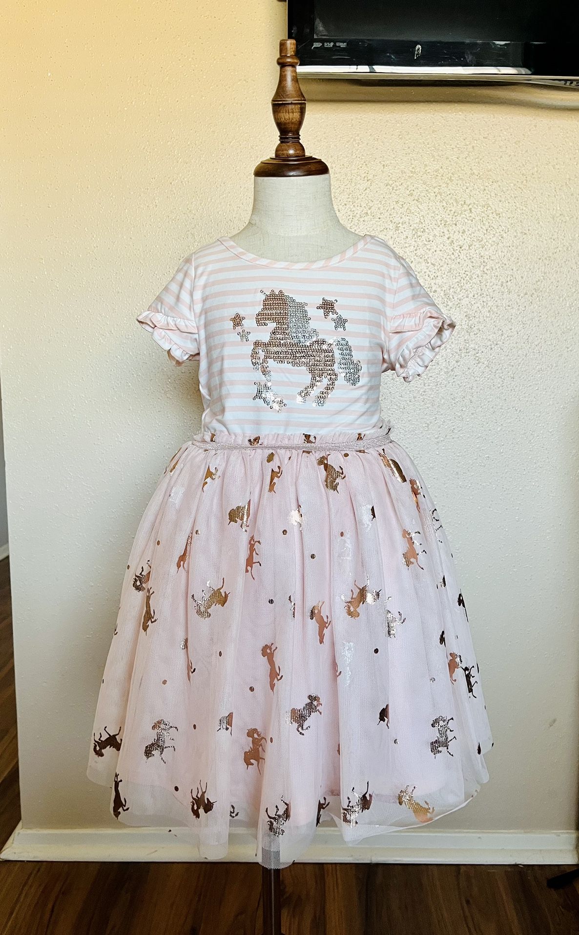 Girls Rose Gold Tulle Unicorn Dress Size 6