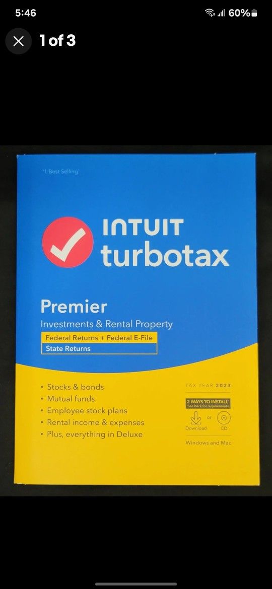 TurboTax Premier 2023 Federal + State Windows Mac, Disc Sealed for Sale