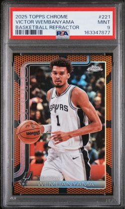 VICTOR WEMBANYAMA 2025 TOPPS CHROME #221 BASKETBALL REFRACTOR PSA 9